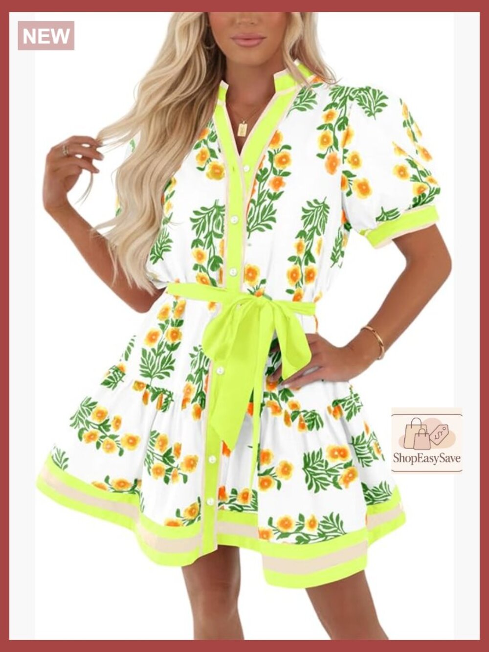 Floral Mini Dress Boho Chic Casual Summer V-Neck Puff Sleeve Loose Fit